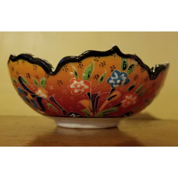 Hand Made Tuanaimato Samoa Ceramic BOWL Red Orange Ornate Pattern Eastern - Picture 8 of 11